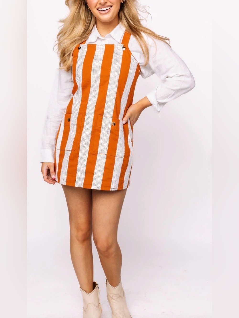 Queen of Sparkles Burnt Orange White Sequin Striped Overall Dress Womens Sml NWT